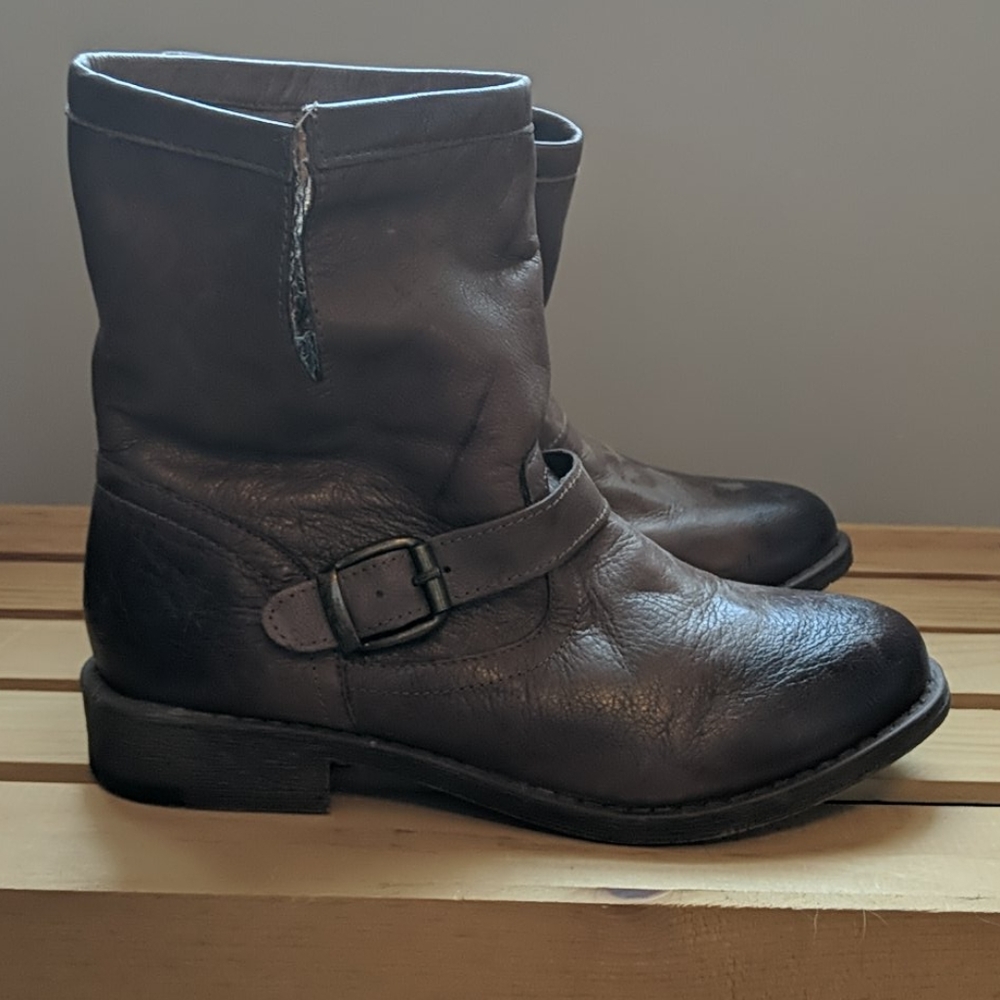 Brown leather boots